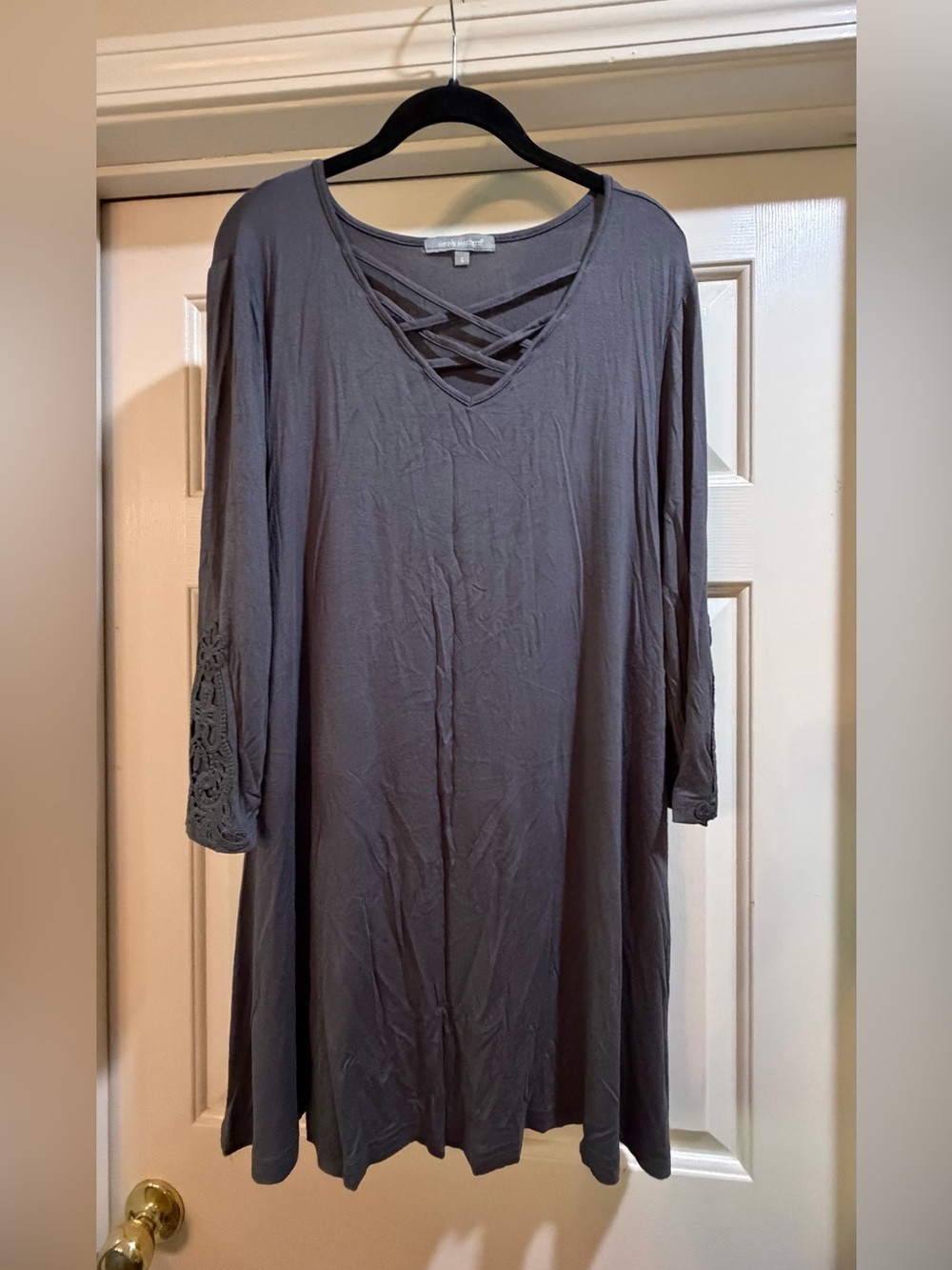 Simply Southern Gray Crisscross V-Neck Long Sleeve Dress/Tunic